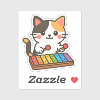 Pegatina Xylophone Calico Cat Rainbow Notes