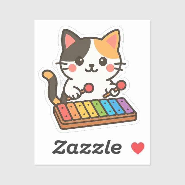 Pegatina Xylophone Calico Cat Rainbow Notes (Hoja)