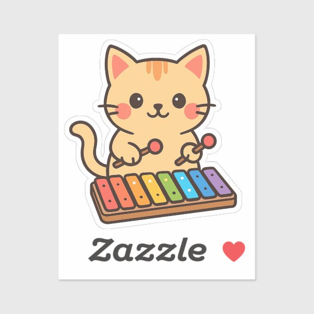 Pegatina Xylophone Cat Rainbow Notes (Hoja)