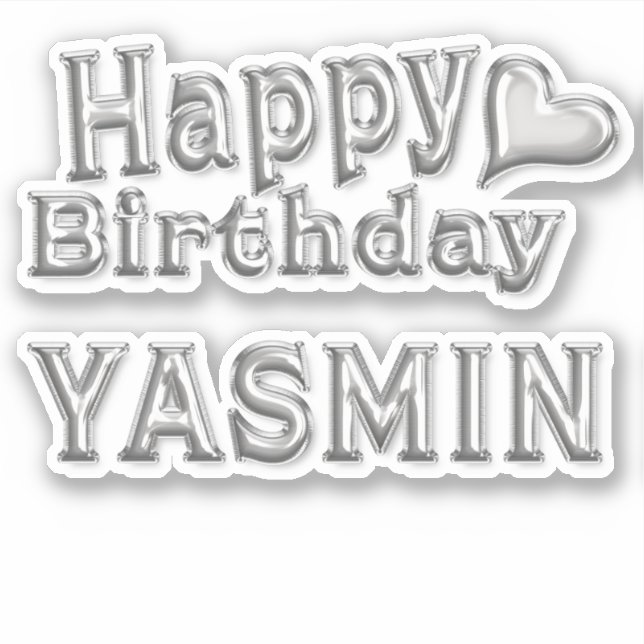Pegatina Yasmin Happy Birthday silver Aufkleber Sticker (Anverso)
