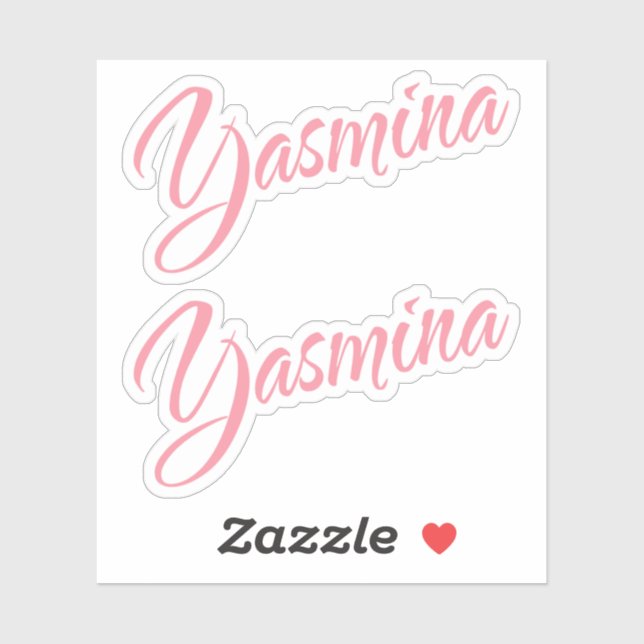 Pegatina Yasmina nombre cursivo rosa x2 (Hoja)