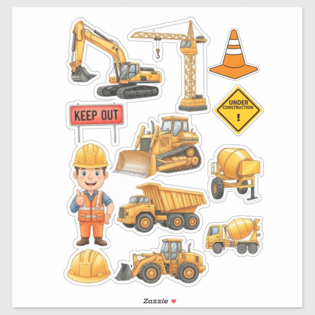 Pegatina Yellow Construction Truck Builder Vinyl Sticker (Hoja)