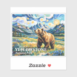 Pegatina Yellowstone National Park Bear Landscape Van Gogh