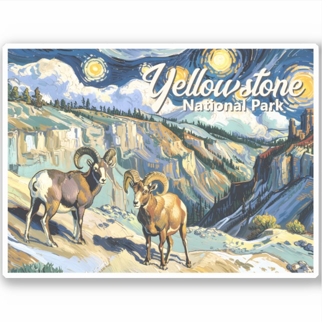 Pegatina Yellowstone National Park Bighorn Sheep Van Gogh (Anverso)