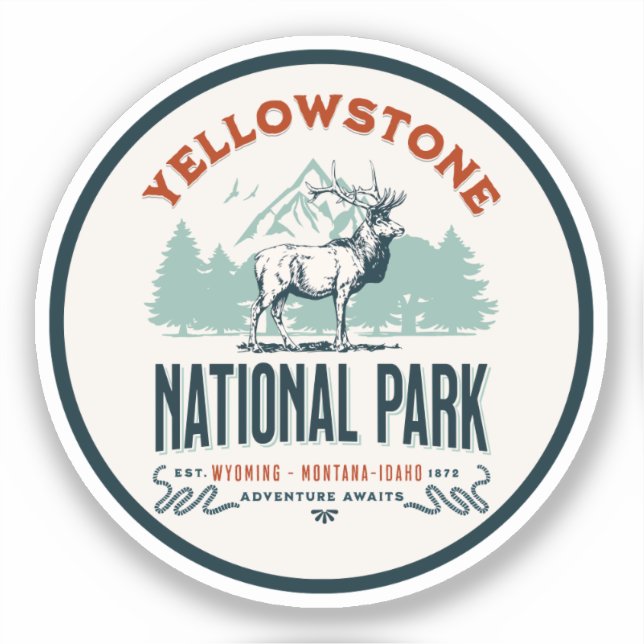 Pegatina Yellowstone National Park Cute Landscape (Anverso)