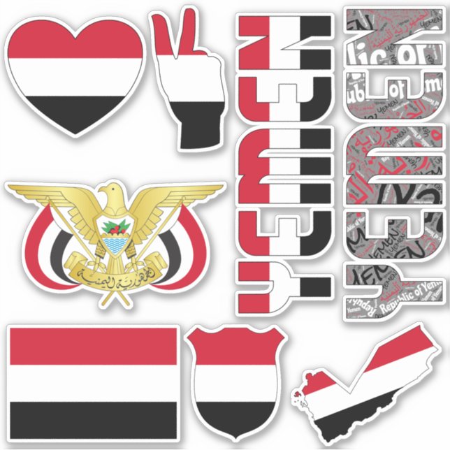 Pegatina Yemen asombroso da forma a símbolos nacionales (Anverso)
