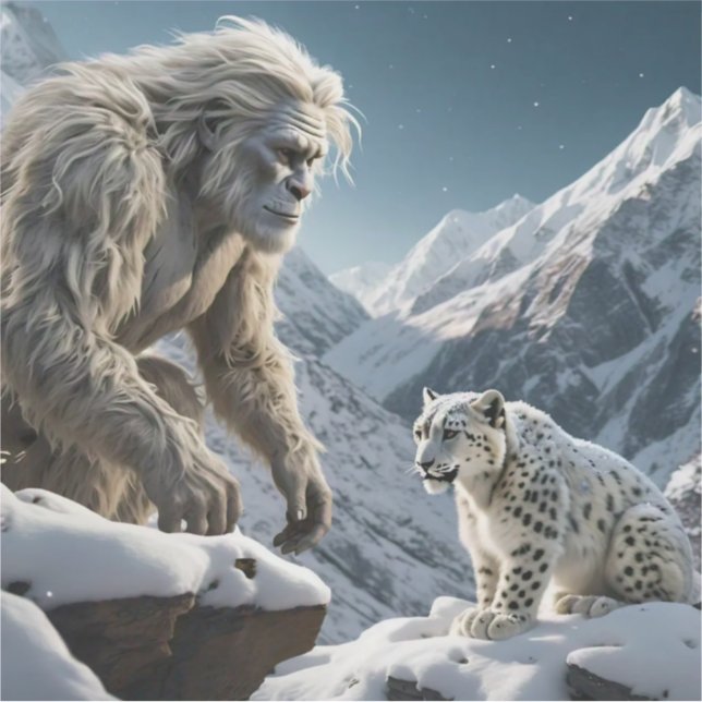 Pegatina Yeti y el leopardo de las nieves (Anverso)