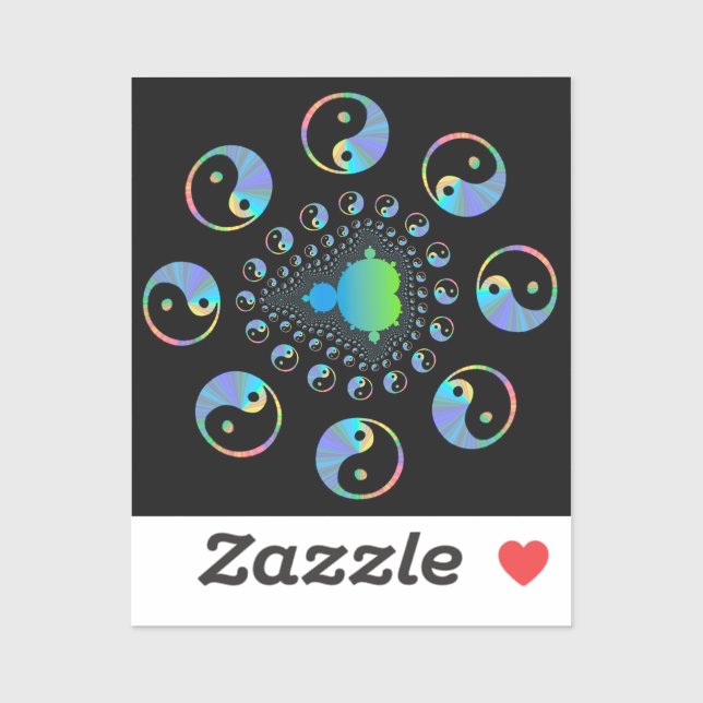 Pegatina Yin y Yang Mandelbrot Fractal (Hoja)