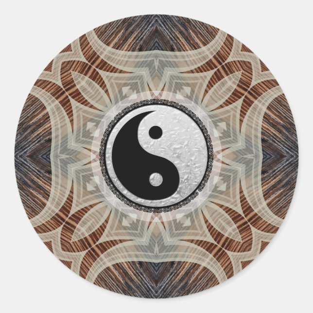 Pegatina Yin Yang de Woodgrain Geométric Art (Anverso)