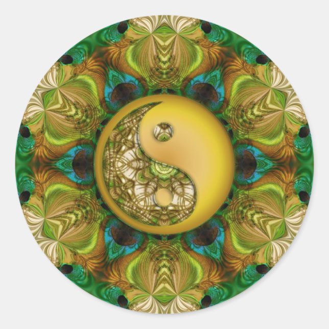 Pegatina Yin Yang Mandala Amarillo (Anverso)