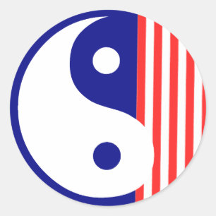 Pegatina Yin Yang rojo blanco y azul