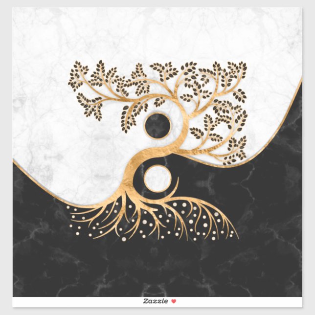 Pegatina Yin Yang Tree - Marbles and Gold (Hoja)