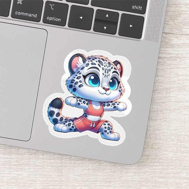 Pegatina Yoga Sport Kawaii Anime Snow Leopard Sticker  (Detalle)
