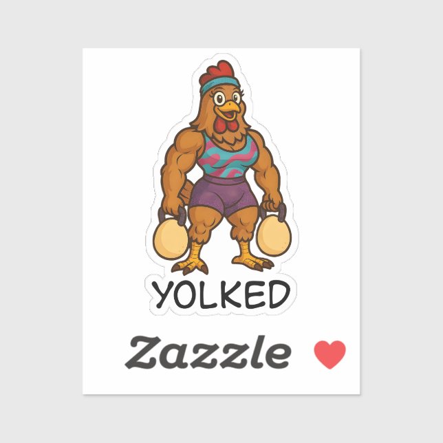 Pegatina Yolked Hen – Funny Strong Chicken Kettlebell Gym (Hoja)