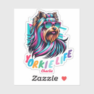 Pegatina Yorkshire Terrier Con Un Animal Colorido De Vidrio