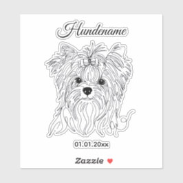 Pegatina Yorkshire Terrier one line art customizable dog