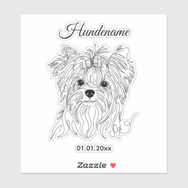 Pegatina Yorkshire Terrier one line art customizable dog (Hoja)