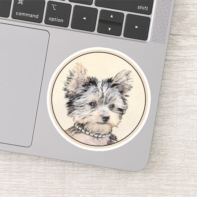 Pegatina Yorkshire Terrier Puppy Pintando Arte Original De  (Detalle)