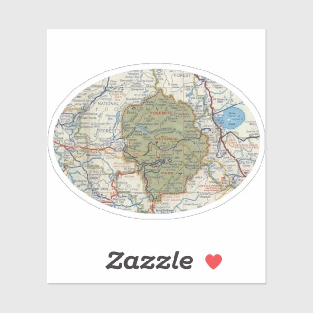 Pegatina Yosemite NP Vintage Road Map (Hoja)