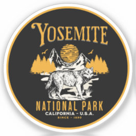 Pegatina Yosemite Woodland Scenery with Retro Wolf