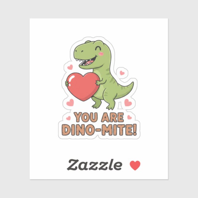 Pegatina You Are Dino-mite Cute T-Rex Dinosaur Valentine  (Hoja)