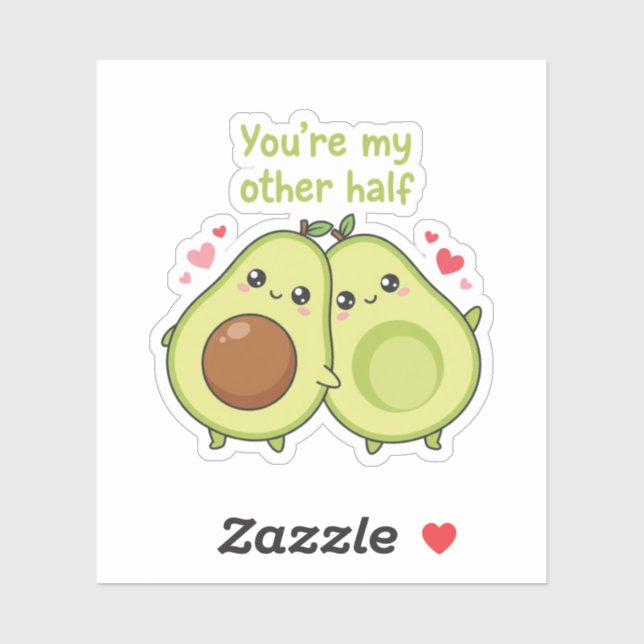 Pegatina You Are My Other Half Cute Avocado Valentine  (Hoja)