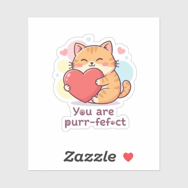 Pegatina You Are Purr-fect Cute Cat Pun Valentine Sticker (Hoja)