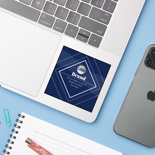 Pegatina Your Logo & Customizable Modern Design | Navy Blue (Ordenado portátil con iPhone)