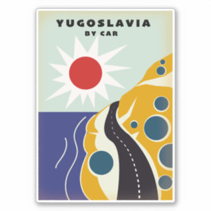 Pegatina Yugoslavia por poster de viajes en coche vintage