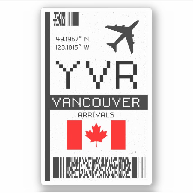Pegatina YVR Vancouver, tarjeta de embarque del aeropuerto  (Anverso)