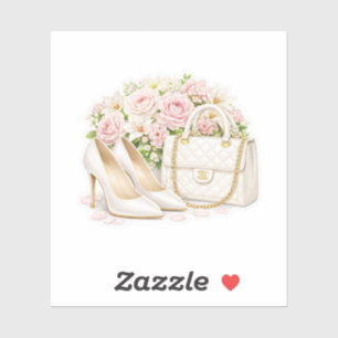 Pegatina Zapatos de novia blancos elegantes y bolso de mano