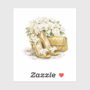 Pegatina Zapatos de tacón alto de oro elegante y bolso acol