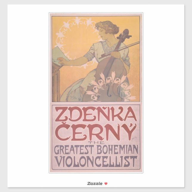 Pegatina Zdenka Cerny poster por Alphonse Mucha (Hoja)