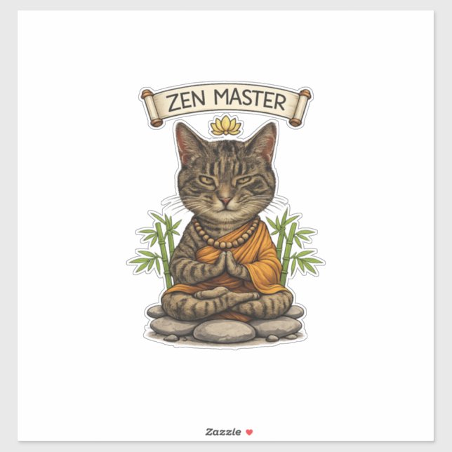 Pegatina Zen Master Cat Funny Chill Gray Tabby Cat Gift  (Hoja)