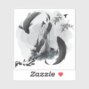 Pegatina Zen Melody - Música de Tinta y Peces Koi