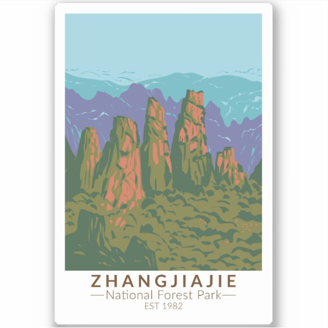 Pegatina Zhangjiajie National Forest China Travel Art Retro (Anverso)