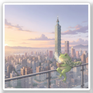 Pegatina Zochi the Traveling Frog at Taipei 101 Tea Time