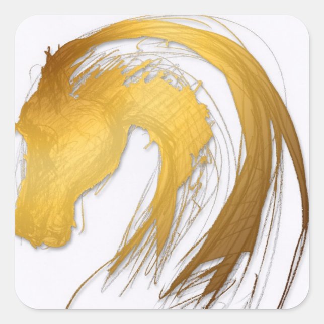 Pegatina Zodiac Square de Año de Caballo Chino Oro (Anverso)