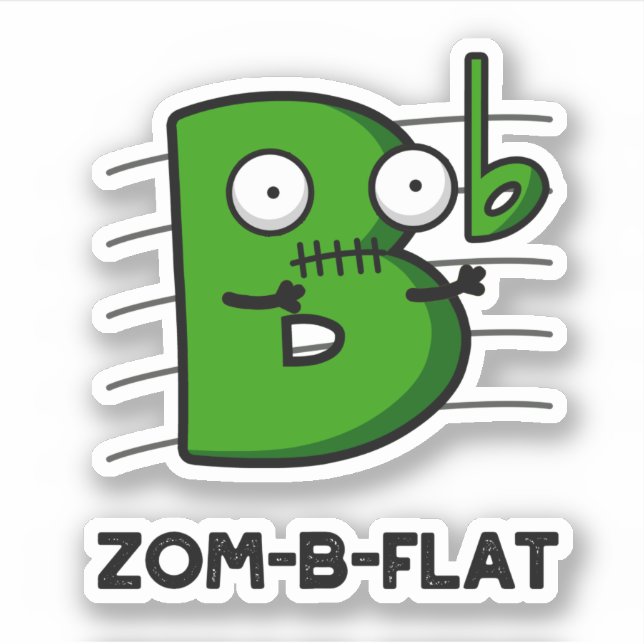 Pegatina Zom-B-Flat Funny Halloween Zombie Music Pun (Anverso)