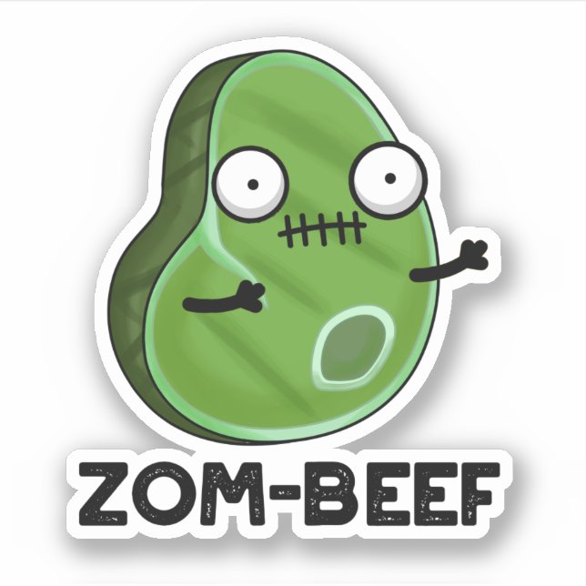 Pegatina Zom-beef Funny Halloween Zombie Meat Pun (Anverso)