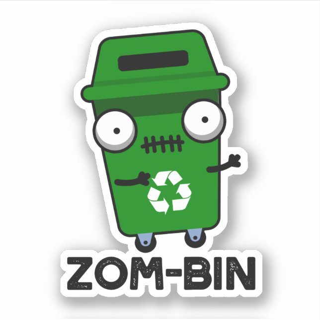 Pegatina Zom-bin Funny Halloween Zombie Trash Bin Pun (Anverso)
