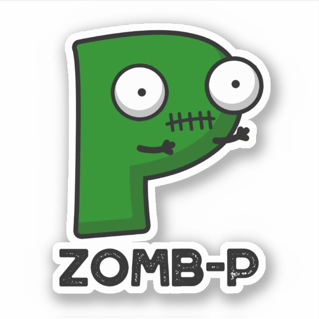 Pegatina Zomb-P Funny Halloween Zombie Alphabet Pun (Anverso)