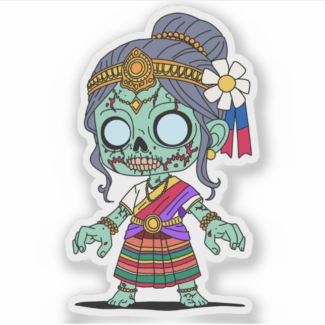 Pegatina Zombie camboyano lindo (Anverso)