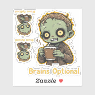 Pegatina Zombie de Café Cerebros Opcionales Divertido Lindo