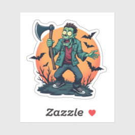 Pegatina Zombie Holding Ax Creepy Diseño de Halloween
