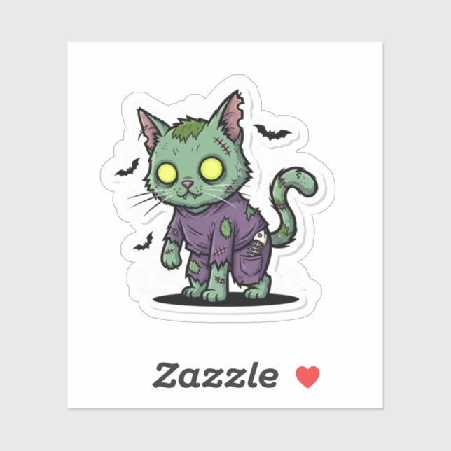 Pegatina Zombie Kitty - Fantasma Halloween de Gato Verde (Hoja)