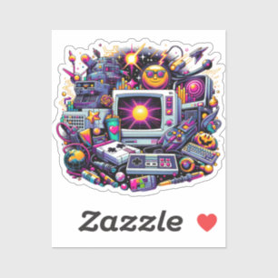 Pegatina Zona de juegos Retro Tech: Una odisea nostálgica d
