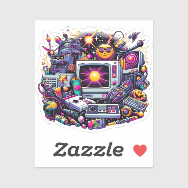 Pegatina Zona de juegos Retro Tech: Una odisea nostálgica d (Hoja)