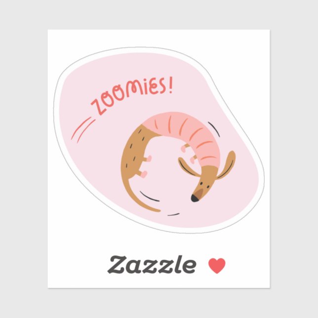Pegatina zoomías lindas ilustradas marrón luz de perro rosa (Hoja)