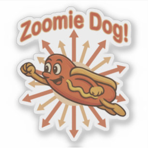 Pegatina Zoomie Dog Flying Hot Dog Personalizado - Fun Retr